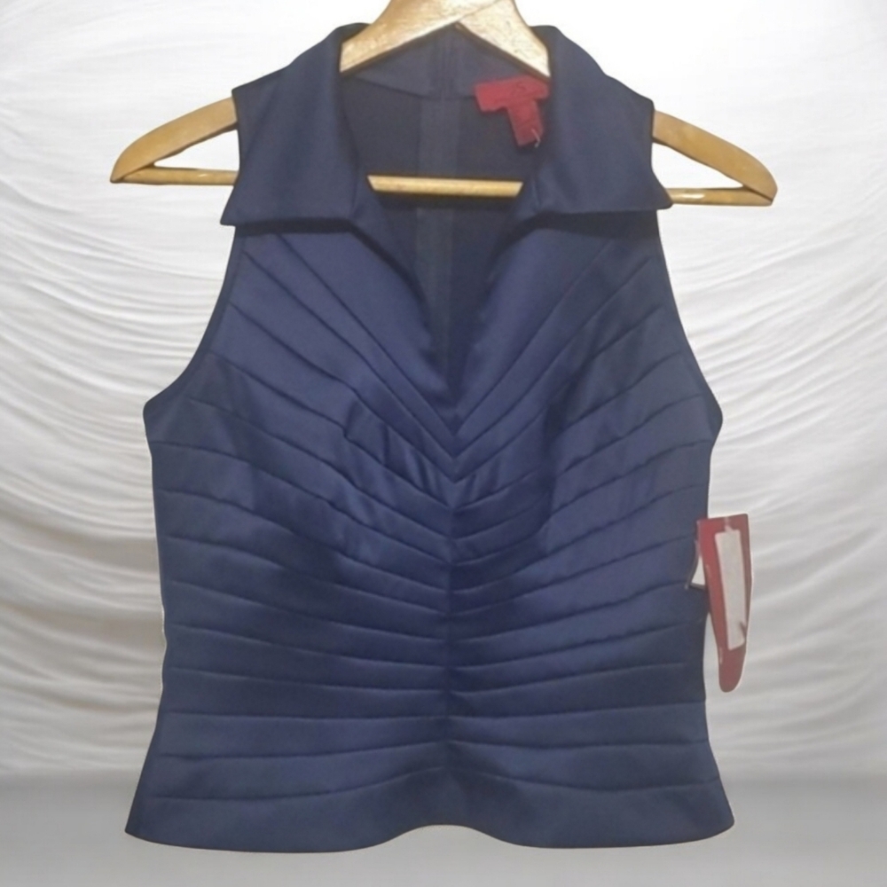 JS Collection top women's size 6 blue sleeveless blouse zip back v-neck …